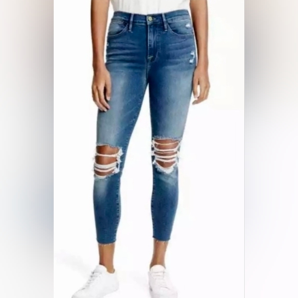 Frame Denim Le High Skinny Crop Distressed Jeans Gaby Wash Women's Size 26.